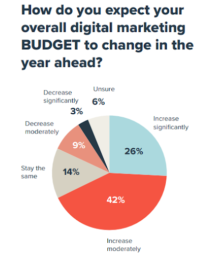 Come prevedi che cambierà il tuo budget complessivo per il marketing digitale nell'anno a venire?