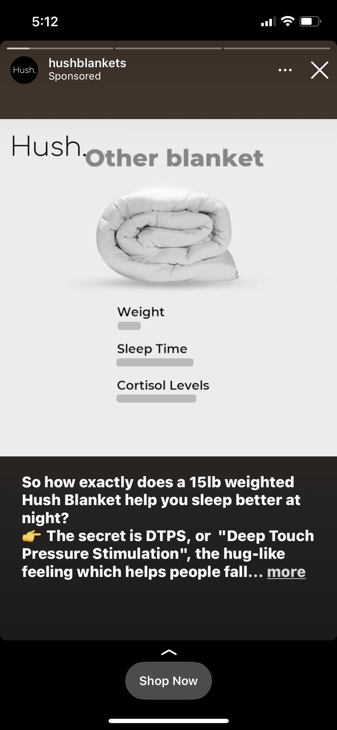 Design pubblicitario su Instagram Hush Blanket