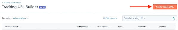 Come creare codici UTM in HubSpot: apri il modulo URL di monitoraggio per creare un nuovo codice UTM