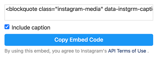 Copia il codice di incorporamento pop-up su Instagram