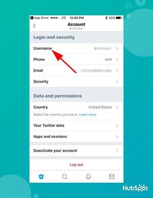 come cambiare l'handle di Twitter sull'app mobile: fare clic su nome utente