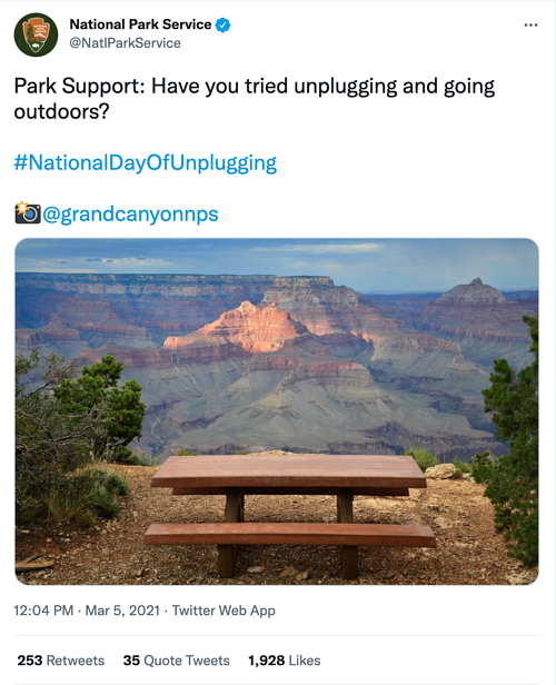 servizio del parco nazionale giornata nazionale della disconnessione dei social media vacanza tweet