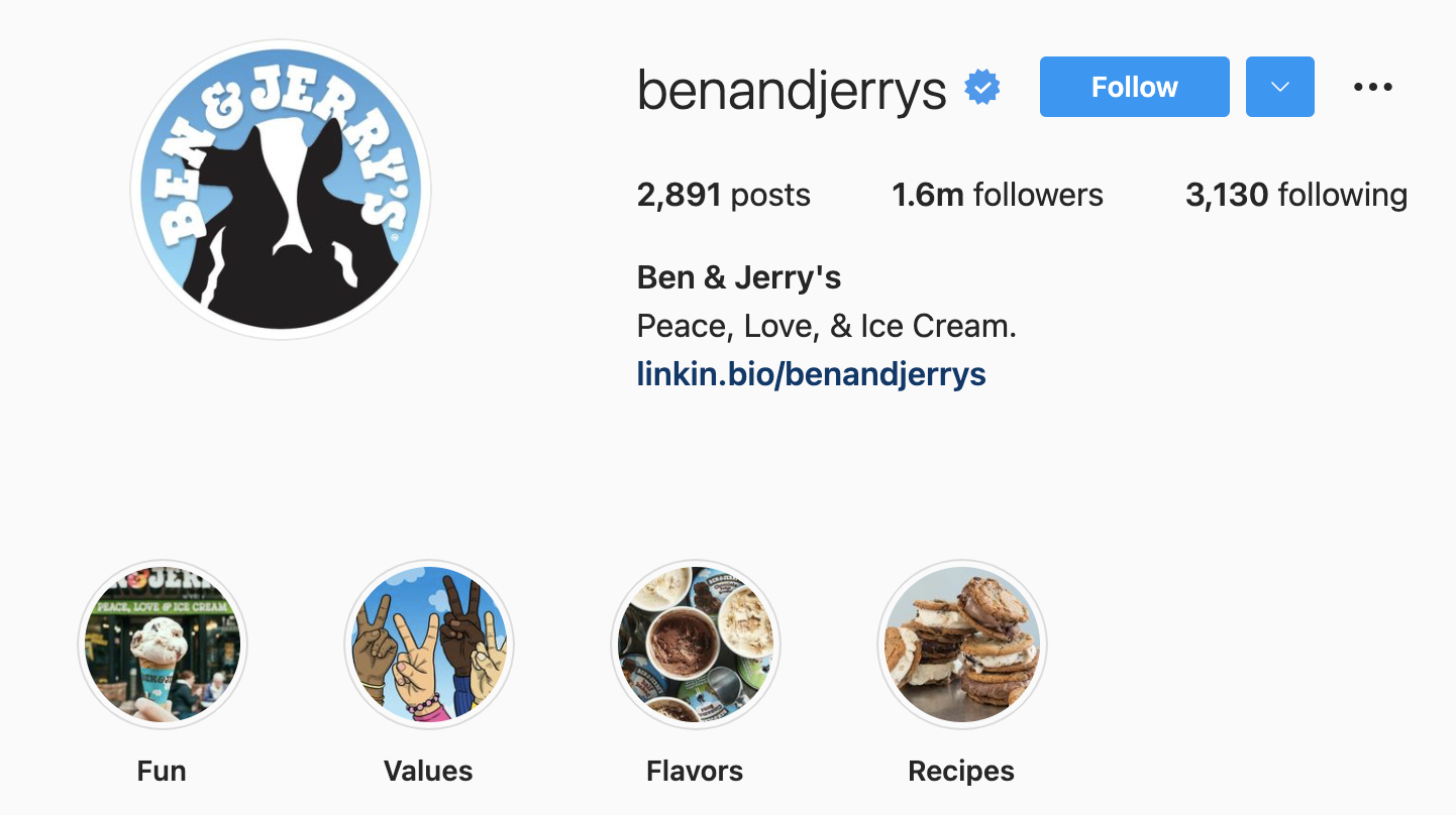 L'account Instagram di Ben & Jerry con i momenti salienti della storia