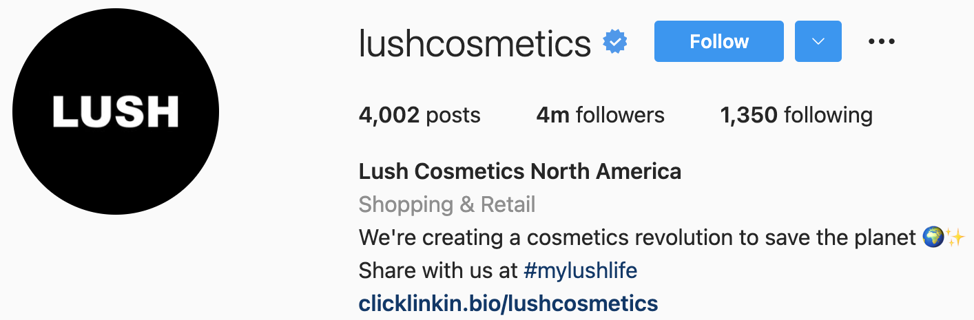 Lush Cosmetics Instagram bio