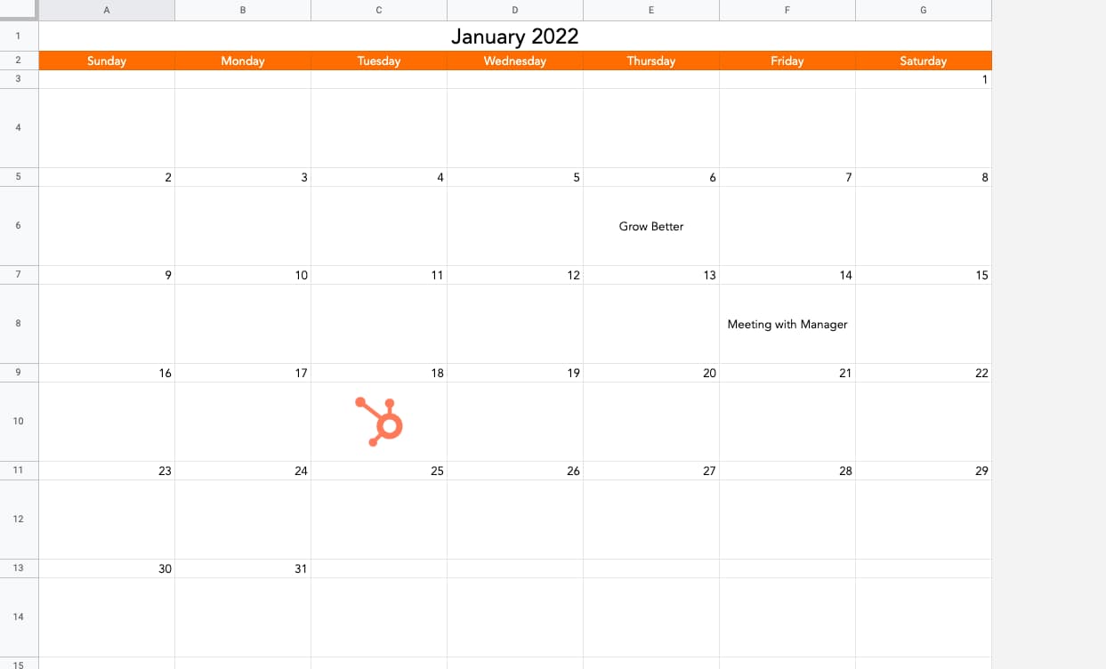 Calendario di Fogli Google completato