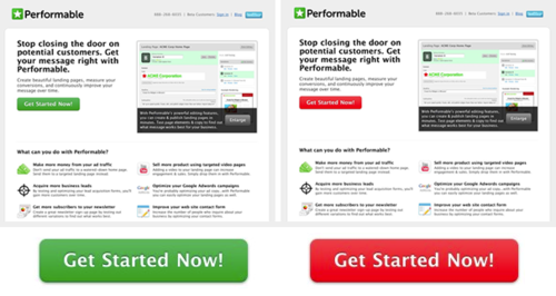 Variabili di marketing per il test A/B: esempio di test a/b colore verde e rosso
