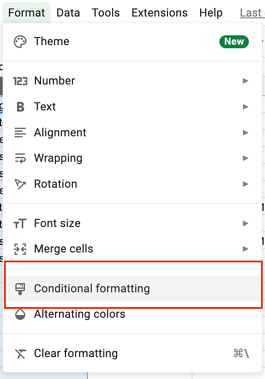 codice colore fogli google menu a discesa passaggio 2: fare clic su formato nella barra degli strumenti dell'intestazione