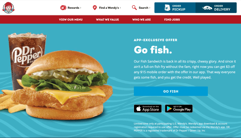 La voce del marchio Wendy - screenshot della foto del prodotto sandwich di pesce della home page con copia