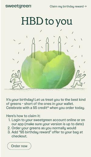 Email di buon compleanno Sweetgreen