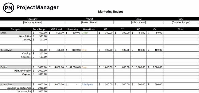 modello di budget di gestione del progetto per il marketing: projectmanager