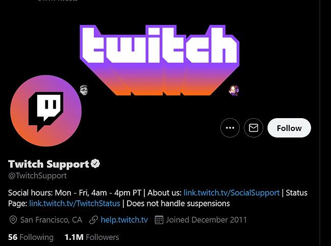 Etichetta sui social media: Twitch Support twitter bio