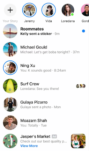 Esempio di chat pubblicitaria di Facebook Messenger