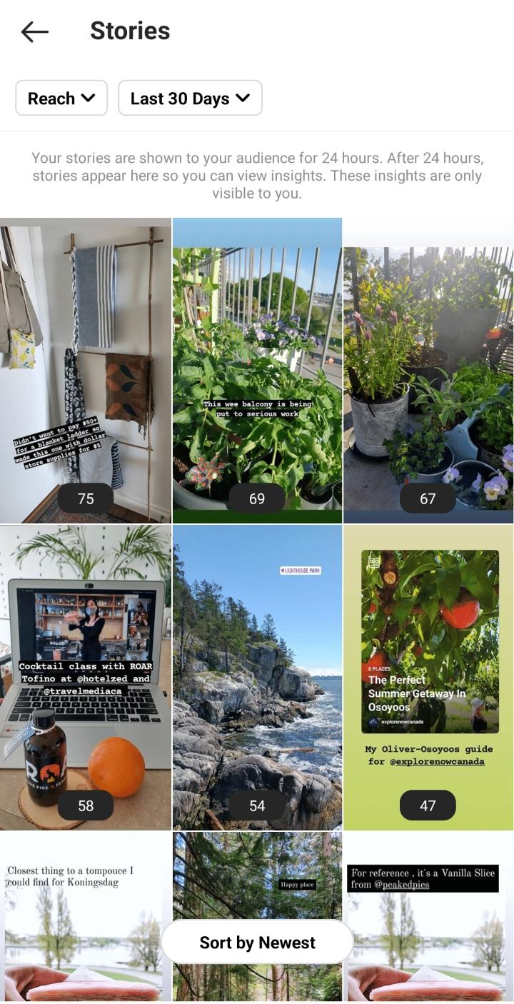 Analisi delle storie nell'app di Instagram