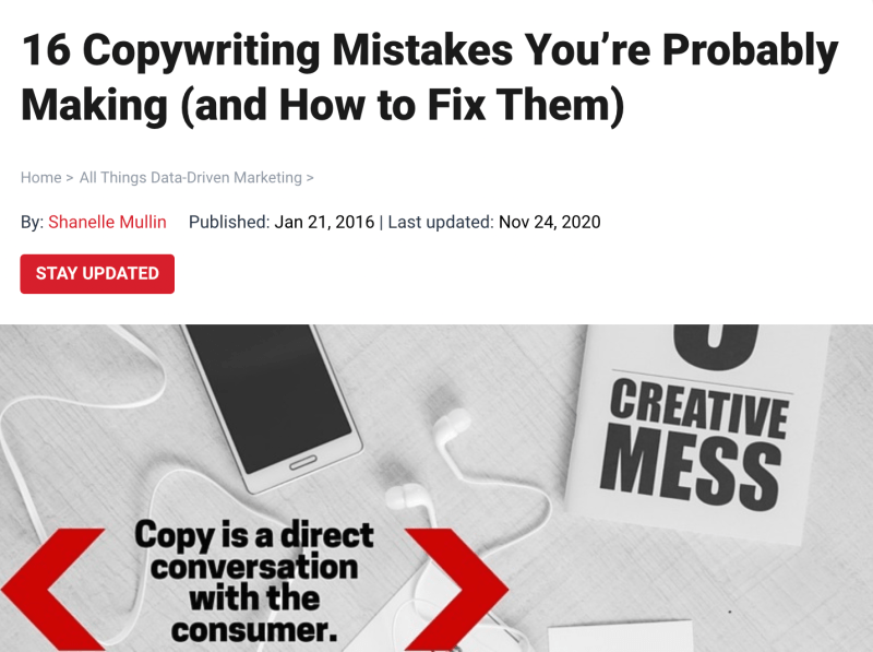 Immagine dell'intestazione del blog CXL - 16 errori di copywriting che probabilmente stai facendo (e come risolverli)