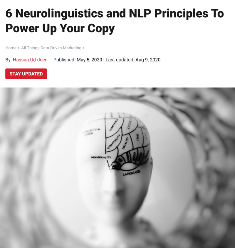 Immagine dell'intestazione del blog CXL - 6 principi di neurolinguistica e PNL per potenziare la tua copia