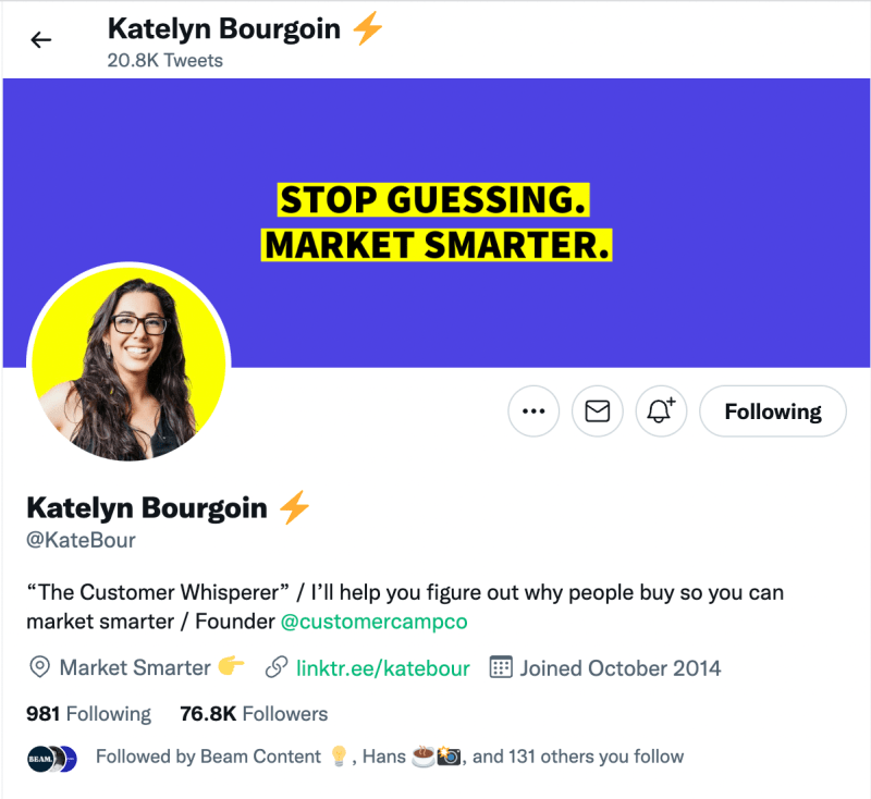 Profilo Twitter di Katelyn Bourgoin