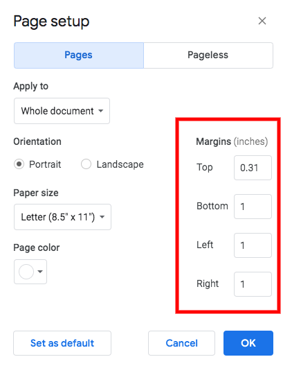 come modificare tutti i margini in Google Docs: passaggio 2