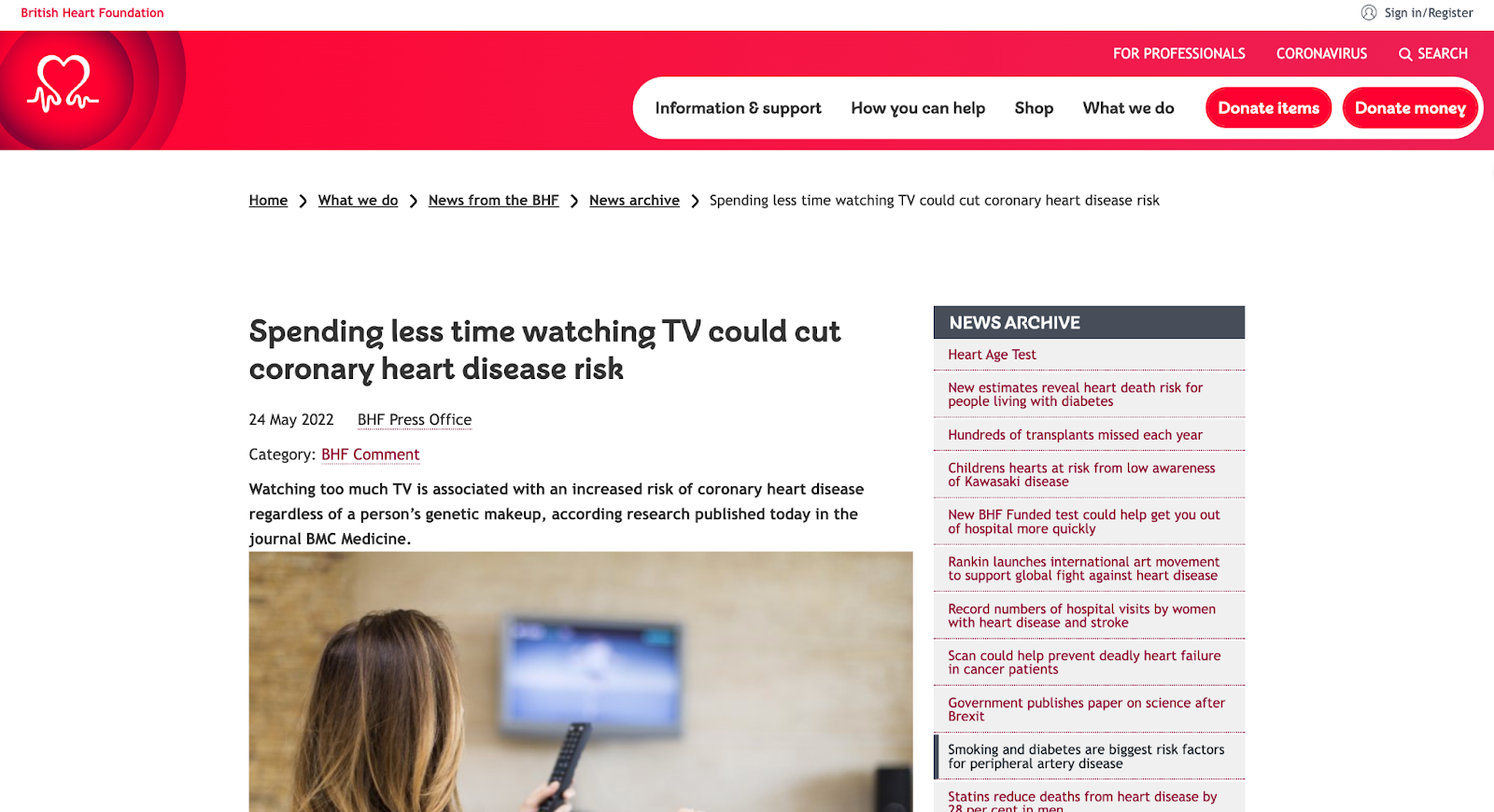 Come utilizzare i dati nella creazione di contenuti: BHF che mostra la connessione e la correlazione tra TV e malattie cardiache