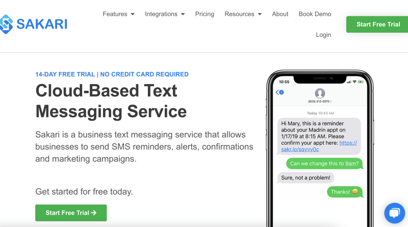 Sakari homepage - software di marketing per sms