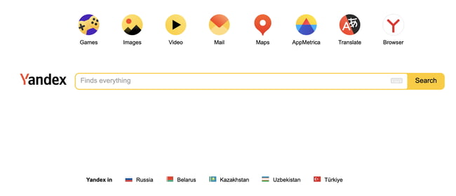 principali motori di ricerca: home page di ricerca Yandex