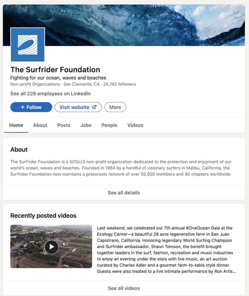 migliori profili linkedin senza scopo di lucro: la fondazione surfrider