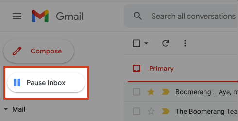 la funzione di pausa email di boomerang su Gmail