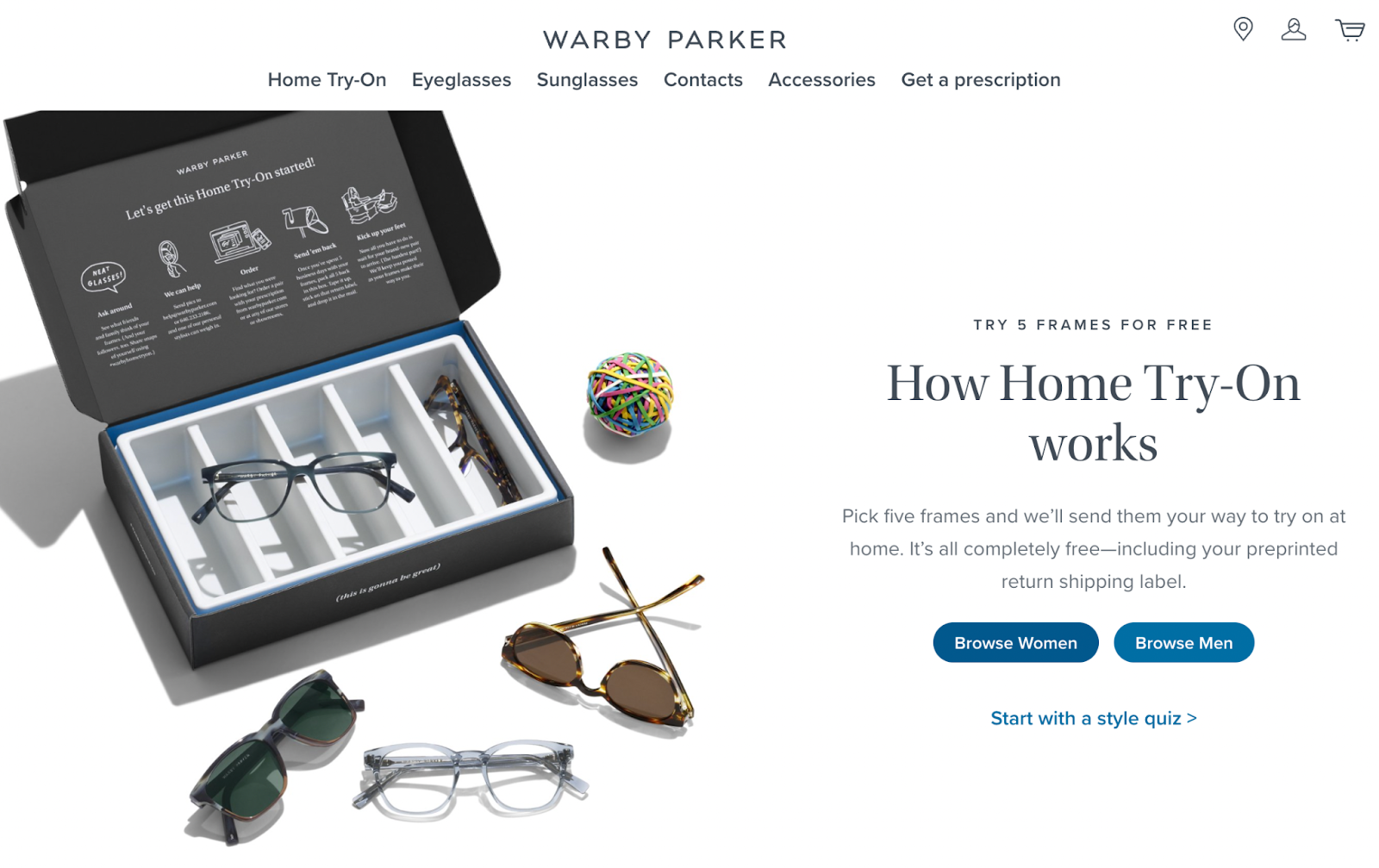 Esempio di marketing di campionamento, Warby Parker 