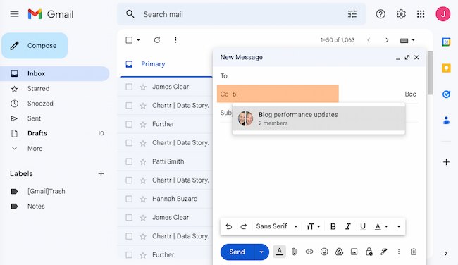 Come creare un'e-mail di gruppo nell'esempio di Gmail: sezione A, BCC o CC
