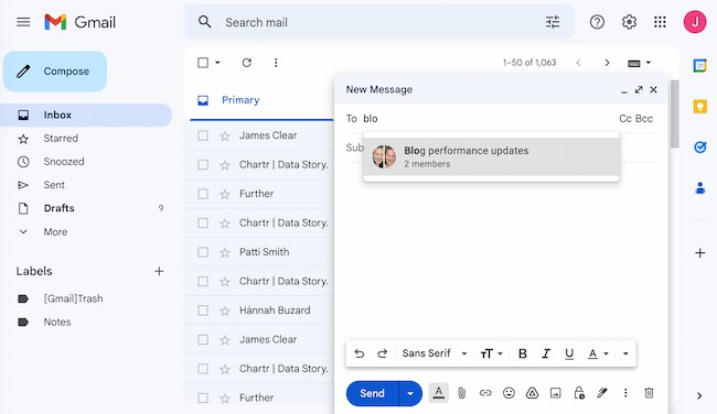 Esempio di come creare un gruppo in Gmail: digitare il nome del gruppo